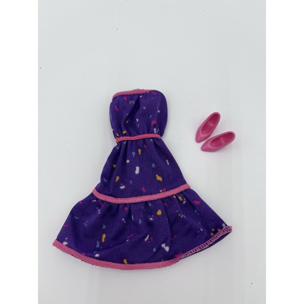Vintage 1982 Barbie Fashion Fun Movie Date #5718 Strapless Purple Dress Shoes